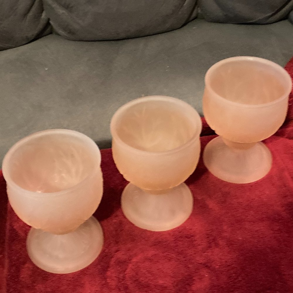 VINTAGE MCM 1960s TIARA INDIANA GLASS Pink Satin Glass-3 Wine Goblets-4.5"H-EUC